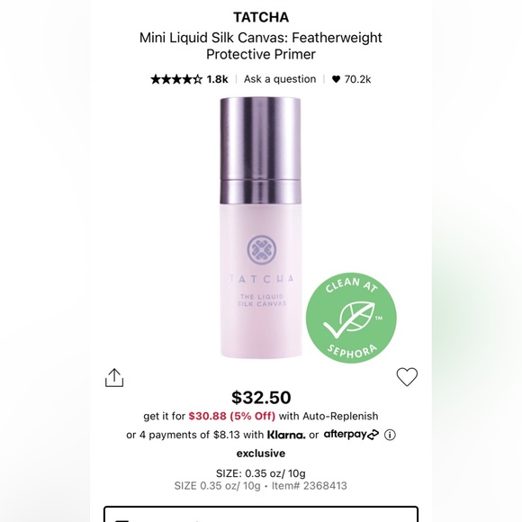Tatcha The Liquid Silk Canvas Featherweight Protective Primer 5g - Picture 2 of 2